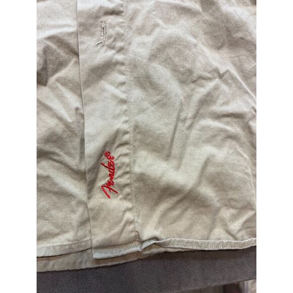 Fender Acoustics Short Sleeve Tan Button Up shirt Embroidered Medium - Picture 3 of 9